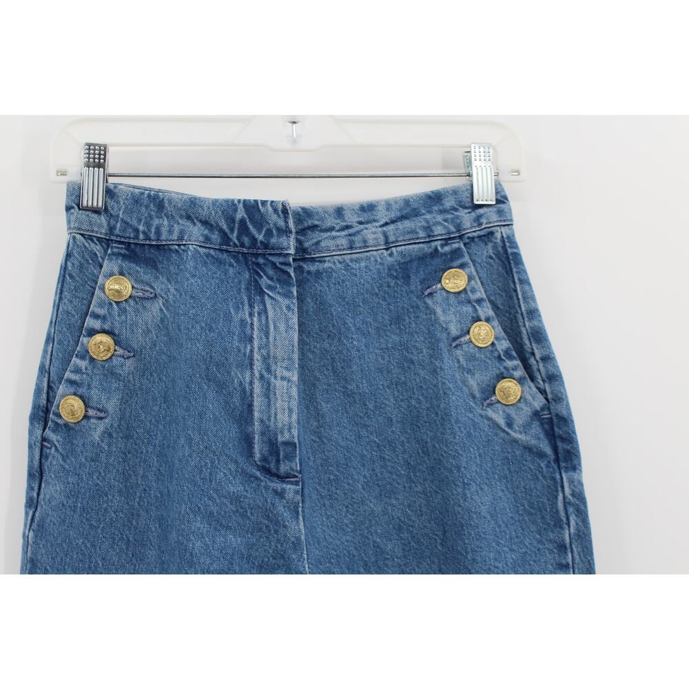 Zara Gold Buttoned Straight Leg Blue 100% Cotton Sailor Style Jeans Small - Picture 4 of 8